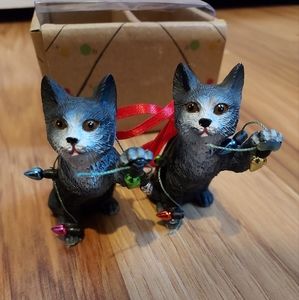 Two Resin Cats With Christmas Lights Christmas Ornaments
